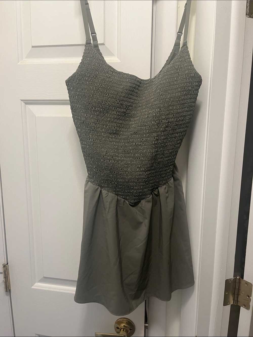 Smocked Bodice Spaghetti Strap romper in Olive Green